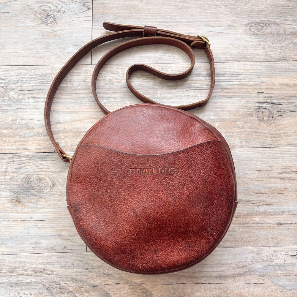 Portland Leather Round Crossbody Bag in Brown